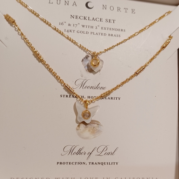 2 Luna Norte Gold plated Necklaces With 14kt gold plated 16” and 17” chains w/ - Picture 7 of 10